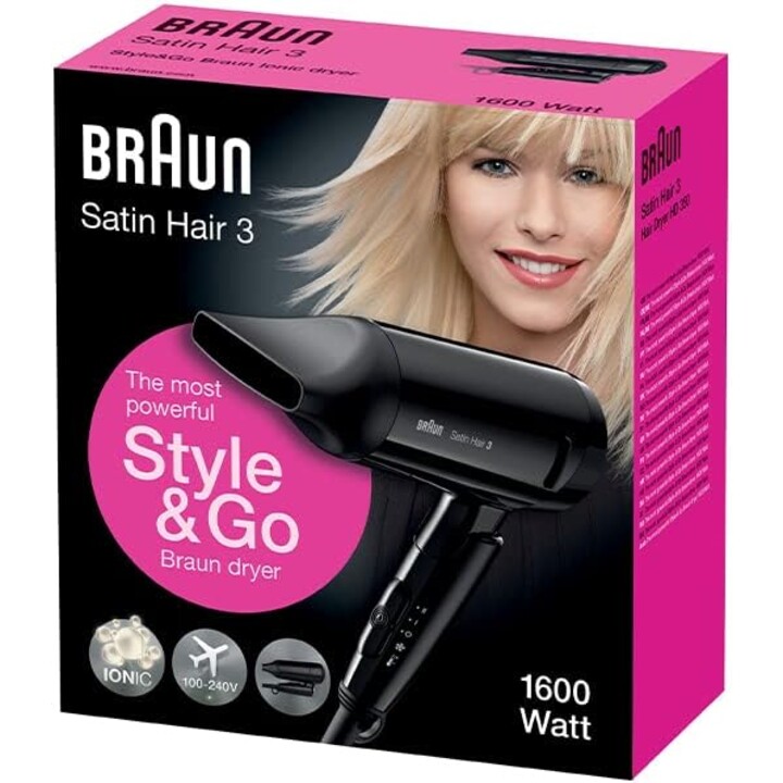 Braun Satin Hair 3 HD350 Style & Go Sèche-cheveux 1600 W, noir