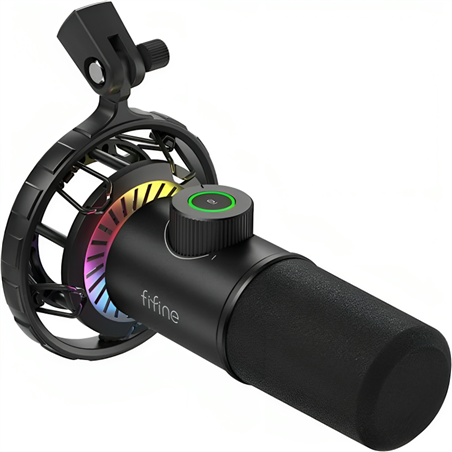 Fifine T658 RGB Microphone USB pour Enregistrement et Streaming sur PC Noir