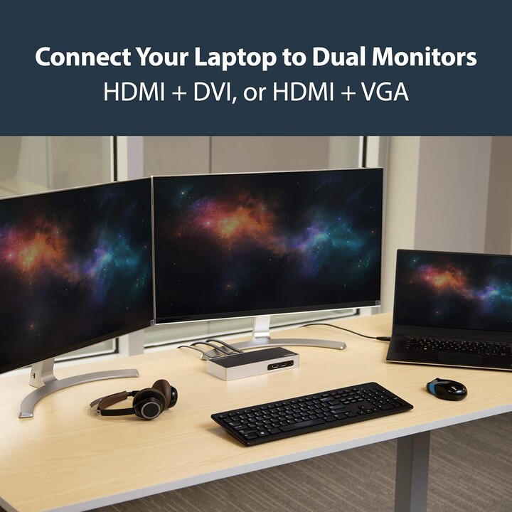 StarTech.com Dual Monitor USB 3.0 Docking Station - Notebook Dockingstation mit HDMI- und DVI/VGA Video - 6 Port USB 3.1 Gen 1 5
