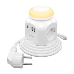 Multiprise avec Interrupteur et Veilleuse Aisens ASPS-2A1CLPQ02-W/ 4 Prises de courant/ 1 USB Type-C/ 2 USB/ Câble 1,8 m/ Blanc