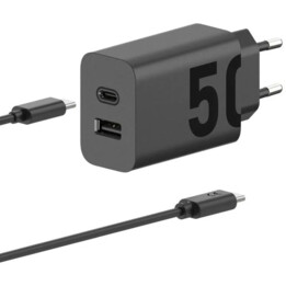 Carregador Motorola TurboPower 50W Duo USB-C + USB-A com cabo USB-C preto