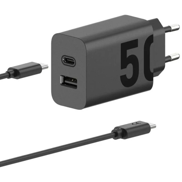 Caricabatterie Motorola TurboPower 50W Duo USB-C + USB-A con cavo USB-C Nero