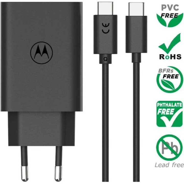 Caricabatterie Motorola TurboPower 50W Duo USB-C + USB-A con cavo USB-C Nero