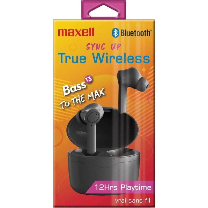 Maxell Bass 13 Sync Up Cuffie intrauricolari Bluetooth wireless con custodia di ricarica nera