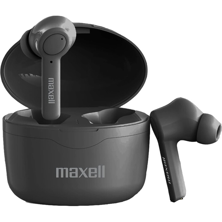 Fones de ouvido intra-auriculares Bluetooth sem fio Maxell Bass 13 Sync Up com estojo de carregamento preto
