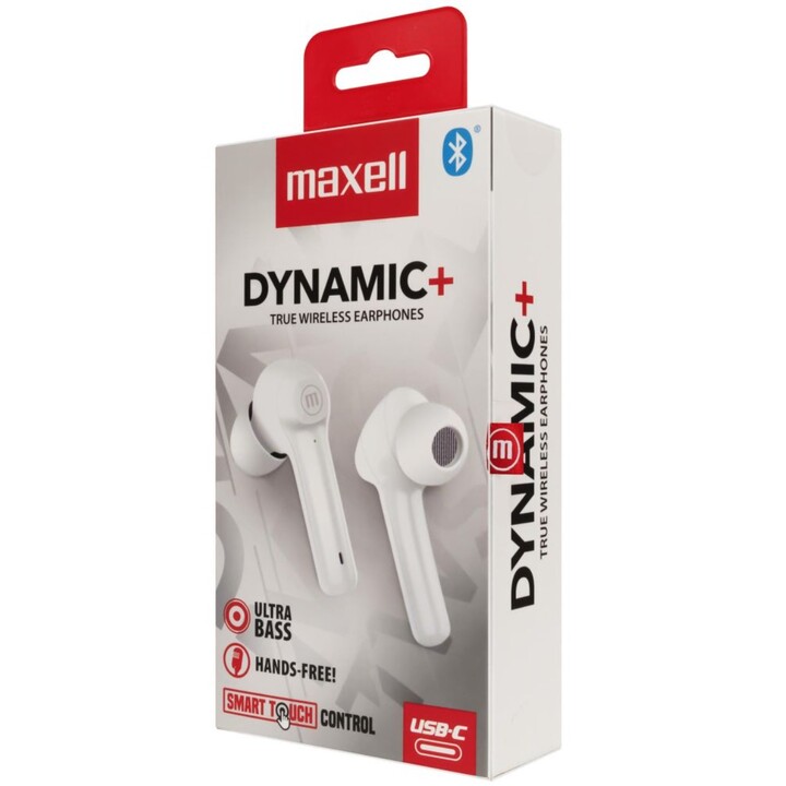 Casque d'écoute sans fil Maxell Dynamic+ avec étui de chargement Bluetooth blanc
