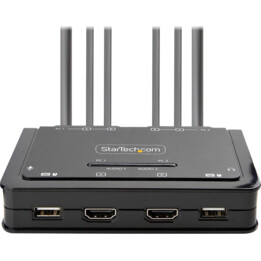 StarTech.com 2-Port KVM Switch, 4K 60 Hz, KVM Cables Integrated USB-A, HDMI