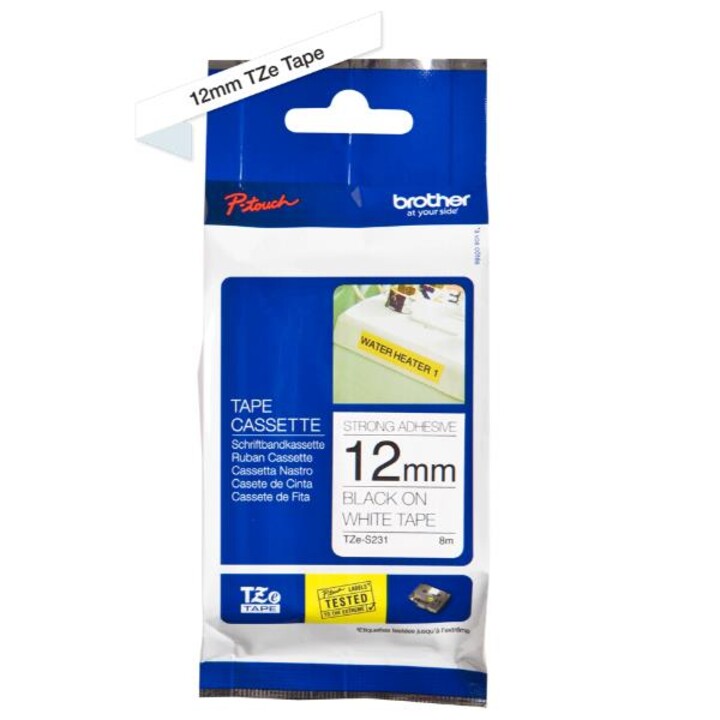Brother TZe-S231 nastro laminato nero su bianco 12 mm