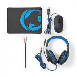 KIT COMBO DE JEU NEDIS | 3 EN 1 | CASQUES, SOURIS ET TAPIS DE SOURIS | BLEU | NOIR