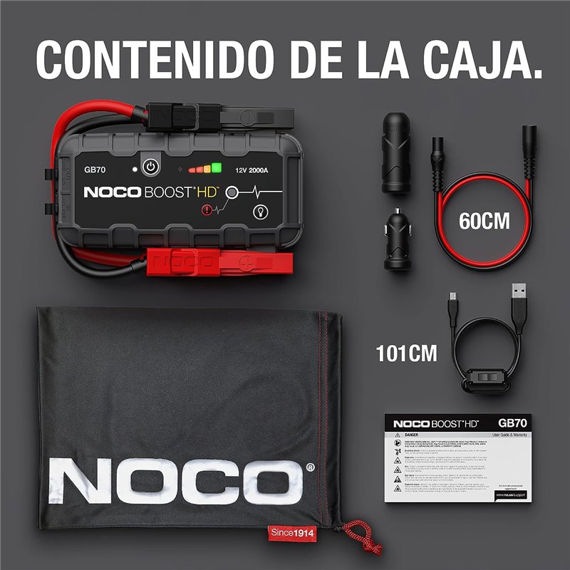 NOCO Dispositivo inicial GB70 Boost 12V 2000A Jump Starter com bateria embutida 12V/USB