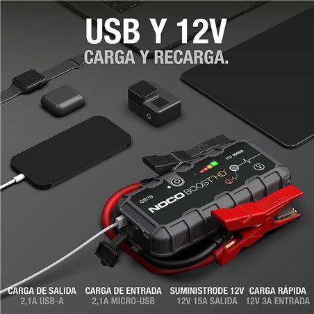 NOCO Dispositivo inicial GB70 Boost 12V 2000A Jump Starter com bateria embutida 12V/USB