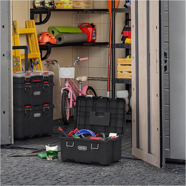 Keter Stack and Roll, cassetta portautensili resistente con impugnatura ergonomica per gli attrezzi, nero