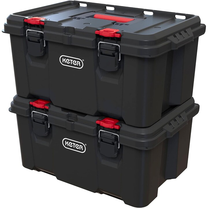Caixa de arrumação para ferramentas durável Keter Stack and Roll com pega ergonómica para ferramentas, Preto