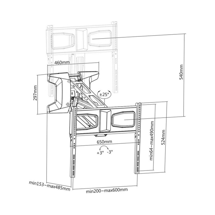 Maclean MC-891 soporte TV eléctrico sobre chimenea 37"-70" 35 kg negro