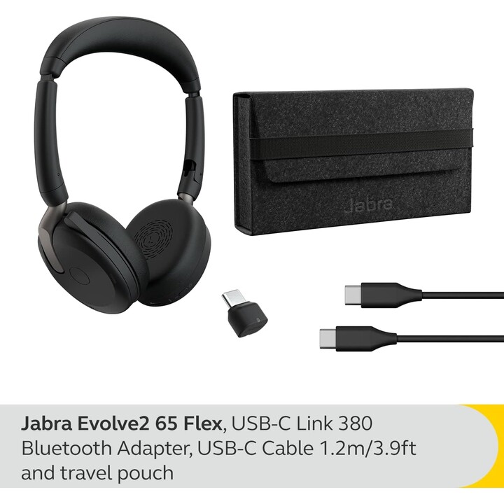 Jabra Evolve2 65 Flex UC Stereo Headset On-Ear (Bluetooth, wireless, USB-C)