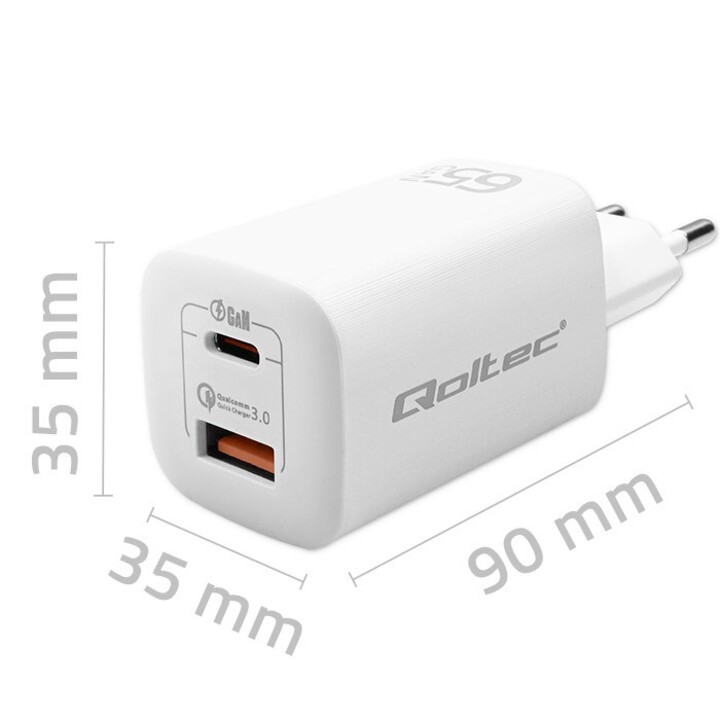Qoltec 50765 LadegerätfürMobilgeräte Laptop, Tragbare Spielekonsole, Powerbank, Smartphone, Smartwatch, Tablet Weiß AC Schnell