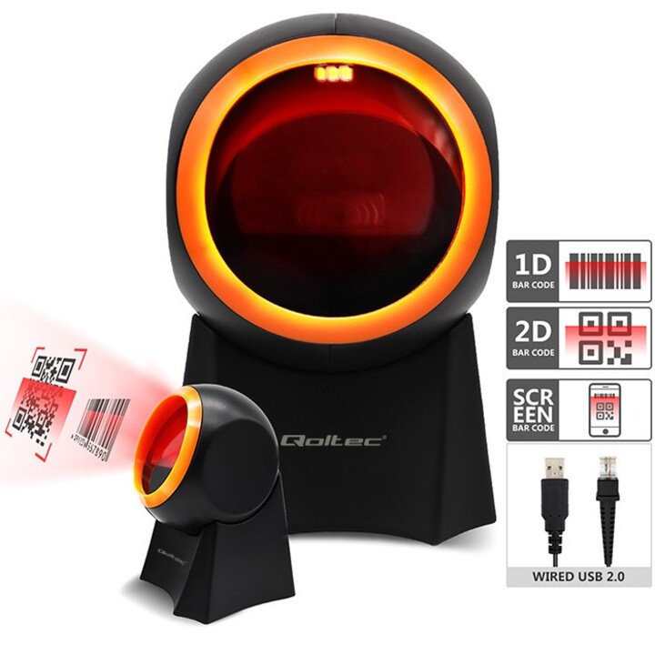 Qoltec 50857 1D Wired Desktop Barcode Scanner | 2D