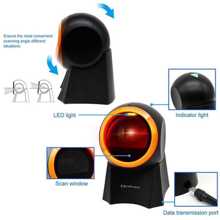 Qoltec 50857 1D Wired Desktop Barcode Scanner | 2D