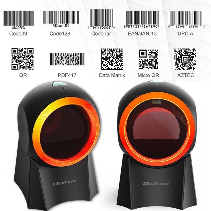 Qoltec 50857 1D Wired Desktop Barcode Scanner | 2D