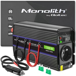 Qoltec 51925 Convertitore di tensione monolitico 1200 MS Wave | Da 12 V a 230 V | 600/1200W| USB