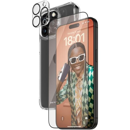 Ensemble PanzerGlass™ 3-en-1 pour iPhone 15 Pro Max (film de protection pour écran et appareil photo ultra-larges et étui rigide