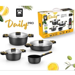 Pack 4 Cacerolas Bra Daily Pro/ Ø16cm/ Ø20cm/ Ø24cm/ Ø28cm/ Apta para Inducción