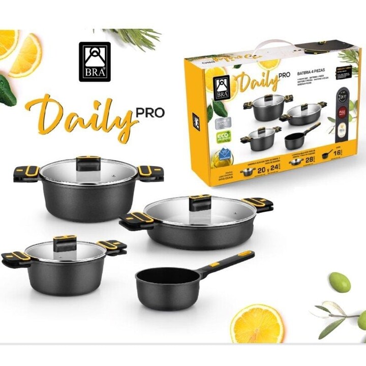 Confezione da 4 pentole Bra Daily Pro/ Ø16 cm/ Ø20 cm/ Ø24 cm/ Ø28 cm/ Adatte per l induzione