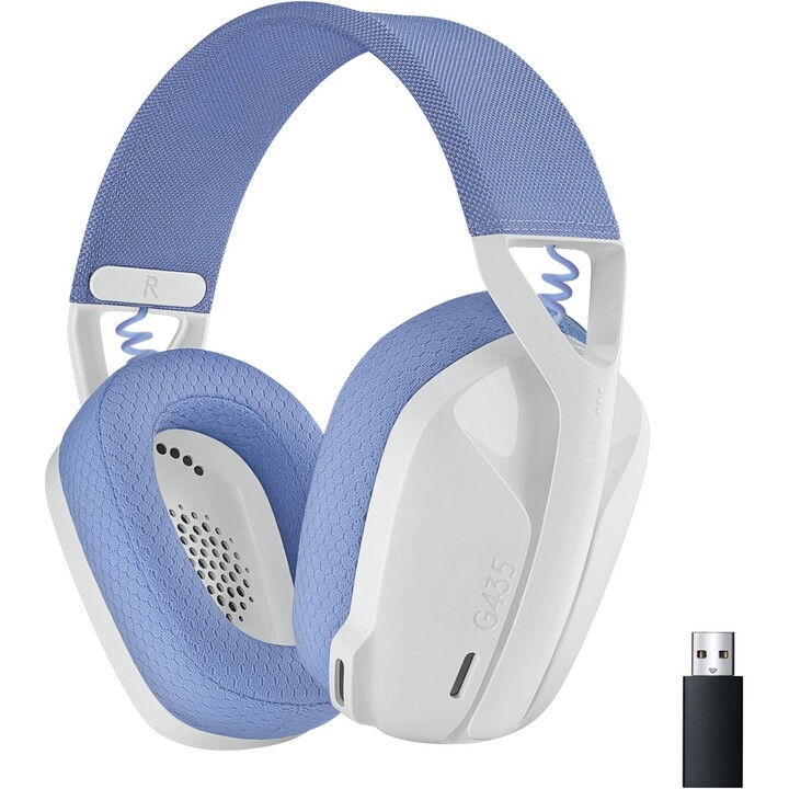 Fones de ouvido para jogos com microfone Logitech G435/ Bluetooth/ Raw Branco e Lilás