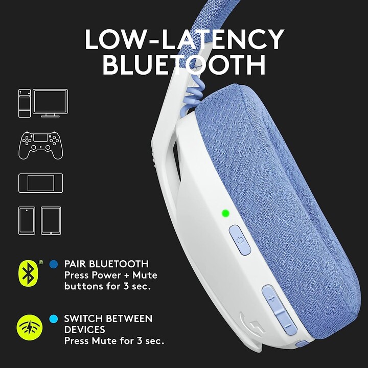 Fones de ouvido para jogos com microfone Logitech G435/ Bluetooth/ Raw Branco e Lilás