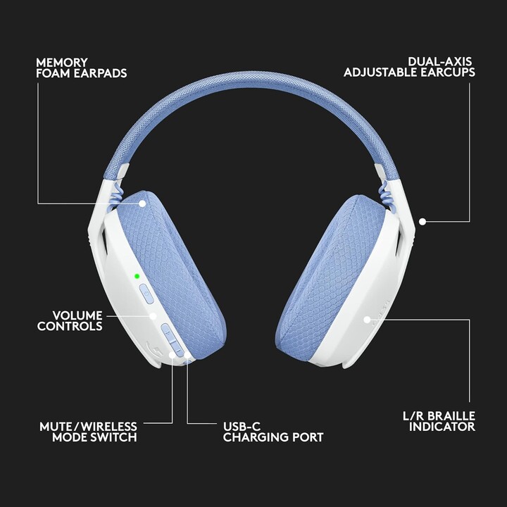 Fones de ouvido para jogos com microfone Logitech G435/ Bluetooth/ Raw Branco e Lilás