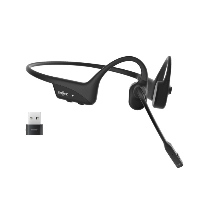SHOKZ OpenComm2 UC drahtloser, knochenleitender Bluetooth-KopfhörerfürVideokonferenzen mit USB-C-Adapter | 16 Stunden Sprechze