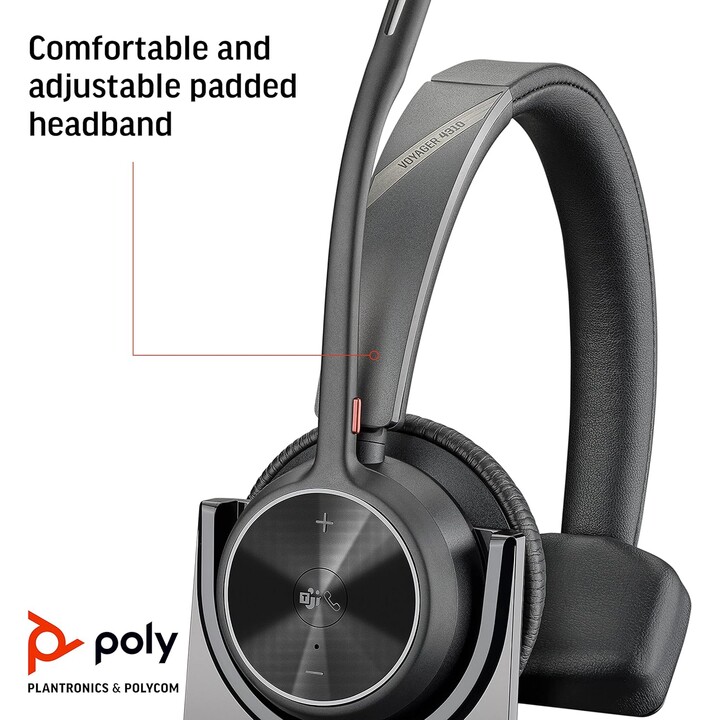 POLY Voyager 4310 UC Headphones Wireless Headband Office/Call Center USB Type A Bluetooth Charging Base Black