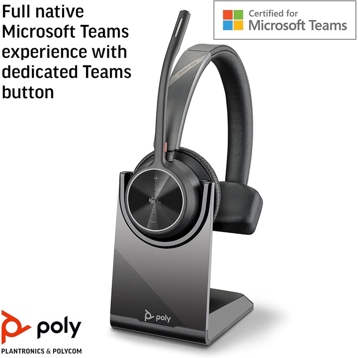 POLY Voyager 4310 UC Headphones Wireless Headband Office/Call Center USB Type A Bluetooth Charging Base Black