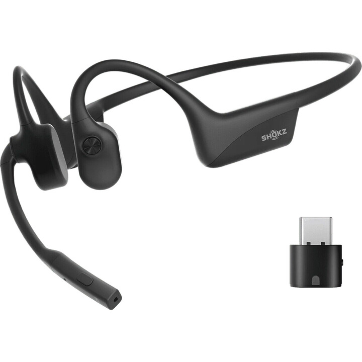 SHOKZ OpenComm2 UC drahtloser, knochenleitender Bluetooth-KopfhörerfürVideokonferenzen mit USB-C-Adapter | 16 Stunden Sprechze