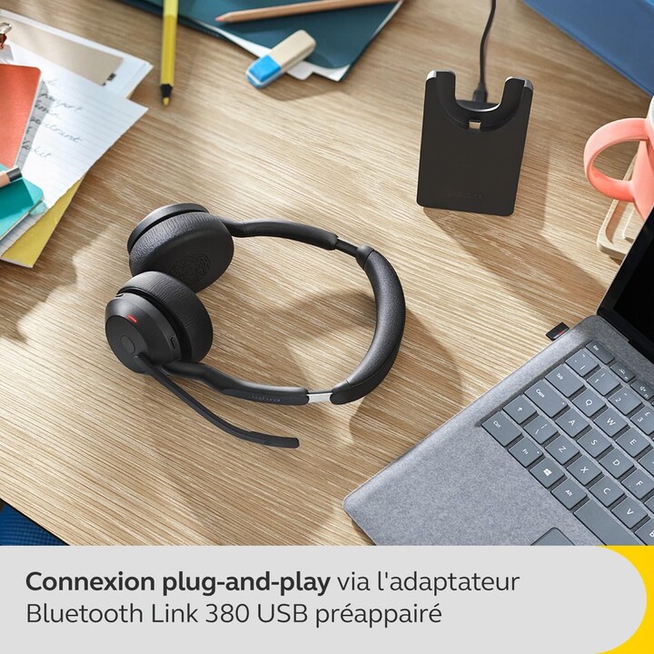 Jabra Evolve2 55 MS Stereo Link 380 USB-A con base de carga