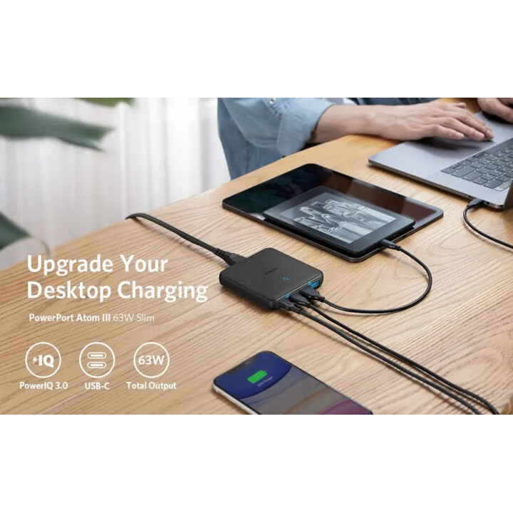 Anker 543 Powerport Atom III Universale Nero Ricarica Rapida da Interno