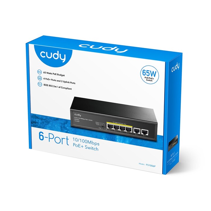 Switch Cudy FS1006P Fast Ethernet (10/100) Power over Ethernet (PoE) Preto