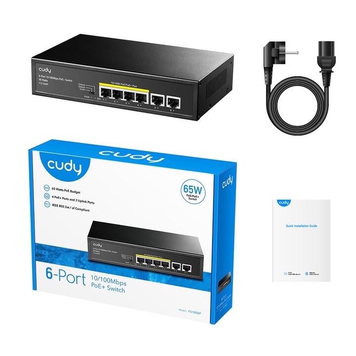 Switch Cudy FS1006P Fast Ethernet (10/100) Power over Ethernet (PoE) Preto
