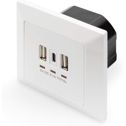 DIGITUS DA-70618 presa da incasso con 2x USB-A e 1x USB-C, 5 V 3,1 A, bianco segnale