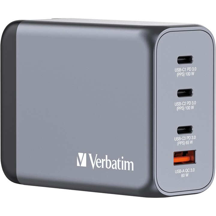 Carregador de parede universal Gan Verbatim GNC-200/ 3xUSB tipo C/ 1xUSB/ 200W