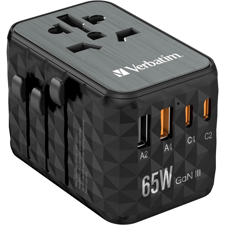 Verbatim UTA-05 GaN III Universal Wall Charger/ Universal Power Outlet/ 2xUSB Type-C/ 2xUSB/ 65W