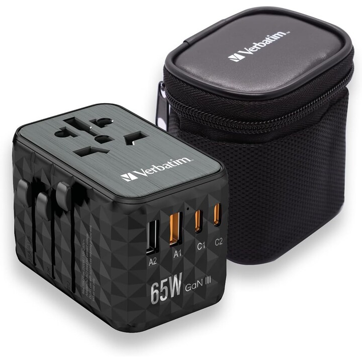 Verbatim UTA-05 GaN III Universal Wall Charger/ Universal Power Outlet/ 2xUSB Type-C/ 2xUSB/ 65W