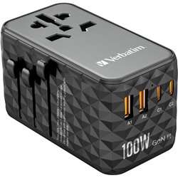 Caricatore da muro universale Verbatim UTA-06 GaN III/ Presa di corrente universale/ 2 porte USB tipo C/ 2 porte USB/ 100 W