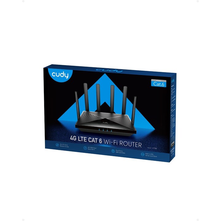 Cudy LT700 router inalámbrico Gigabit Ethernet Doble banda (2,4 GHz / 5 GHz) 4G Negro