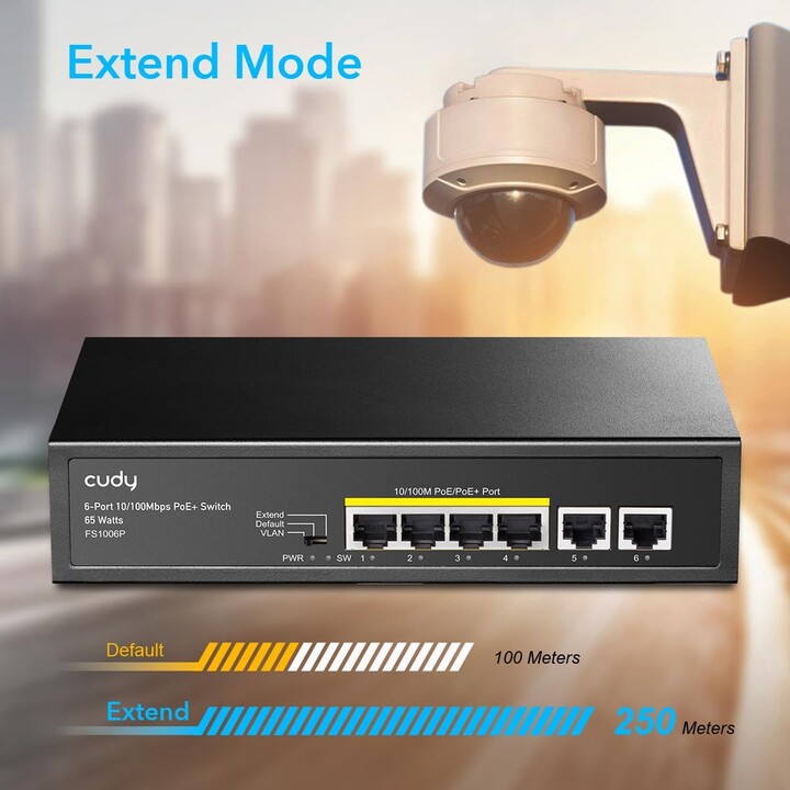Switch Cudy FS1006P Fast Ethernet (10/100) Power over Ethernet (PoE) Preto