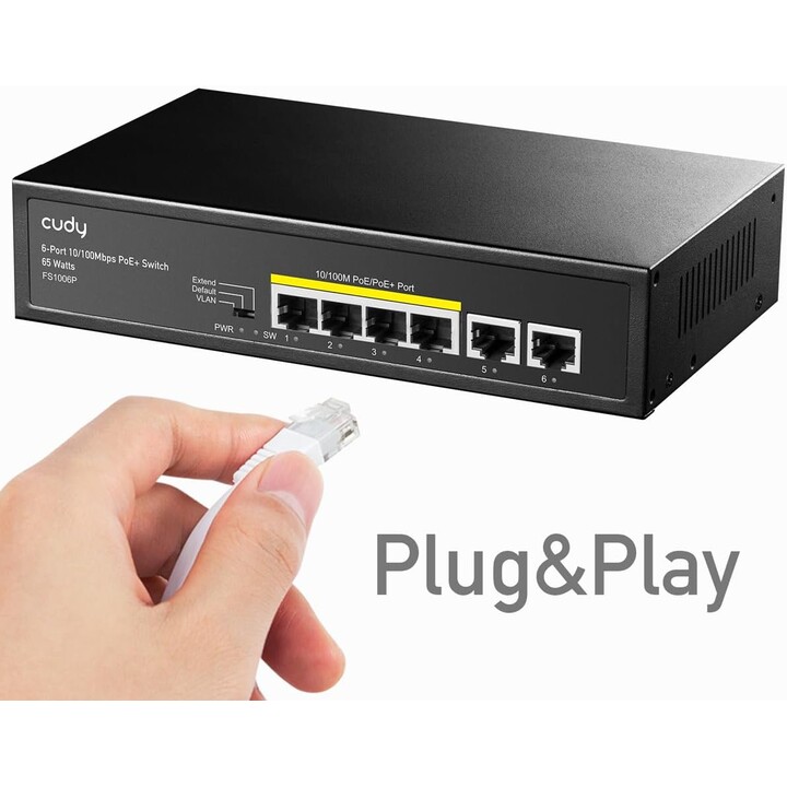 Switch Cudy FS1006P Fast Ethernet (10/100) Power over Ethernet (PoE) Preto