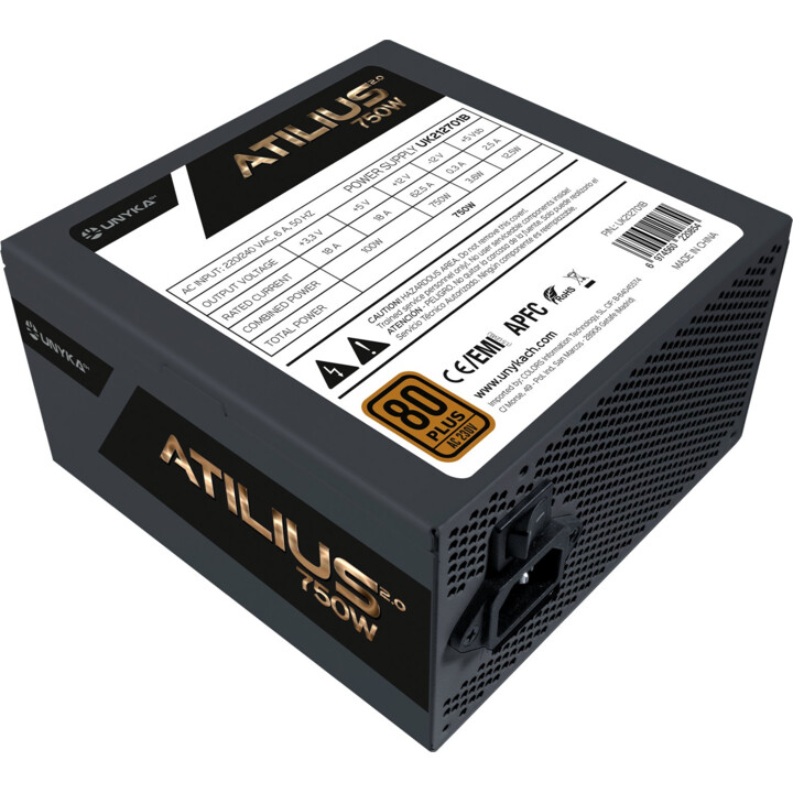 Power supply 750w unyka atilus 2.0 80+ bronze 12cm atx