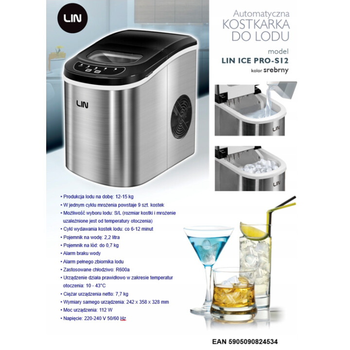 LIN ICE PRO-S12 silver portable ice maker