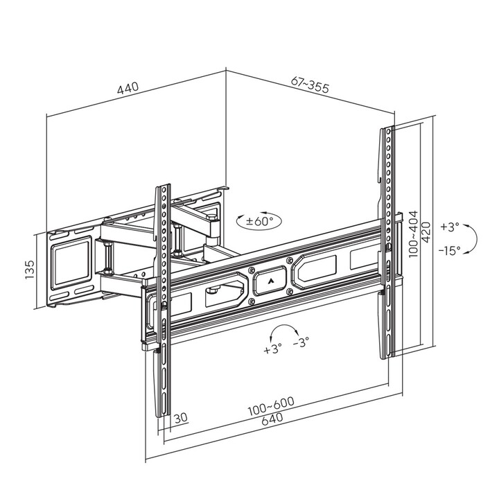 Maclean TV-Halterung, max vesa 600x400,fürgebogene TVs, 37-80", 40kg, MC-710N