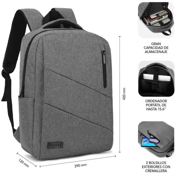 Mochila Subblim City Mochila para Portátiles hasta 15.6'/ Puerto USB/ Gris